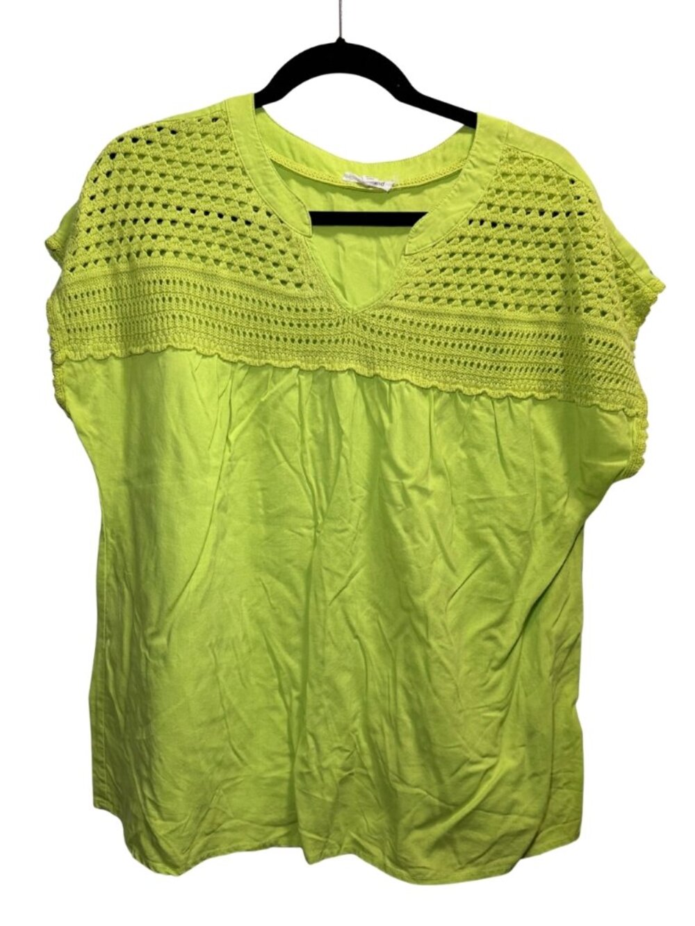 Westbound Lime Green Crochet Yoke Blouse XL